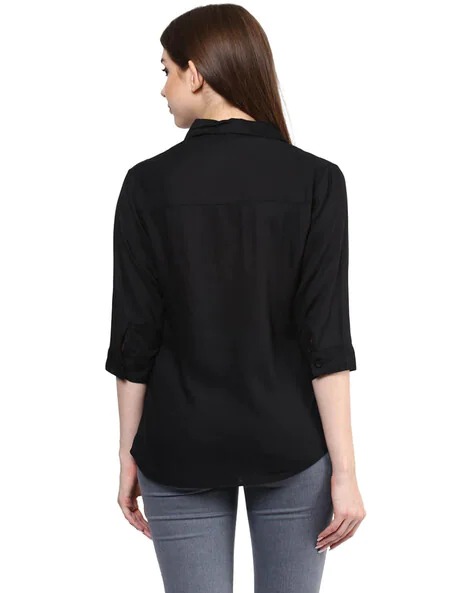 MAYRA  Slim Fit Shirt with Curved Hemline | WOMEN