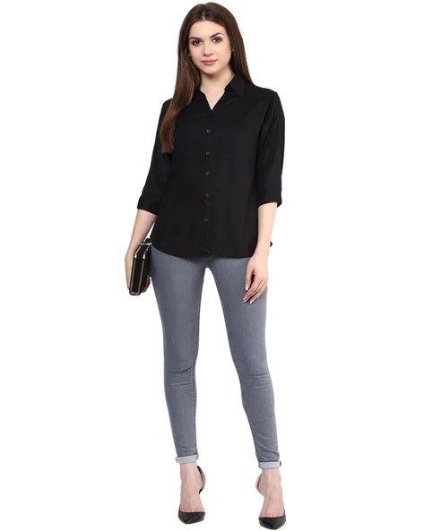 MAYRA  Slim Fit Shirt with Curved Hemline | WOMEN