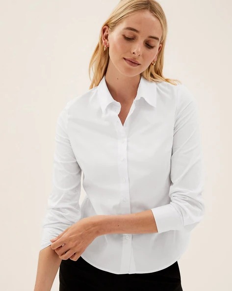 MARKS & SPENCER Slim Fit Shirt with Curved Hemline | WOMEN