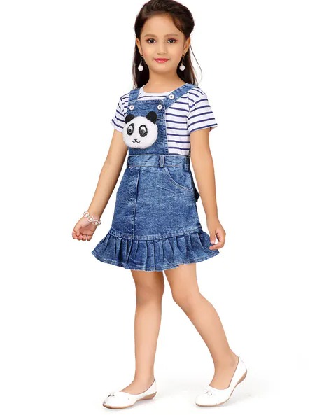 AARIKA GIRLS ETHNIC Dungaree Dress with Striped Top | KIDS