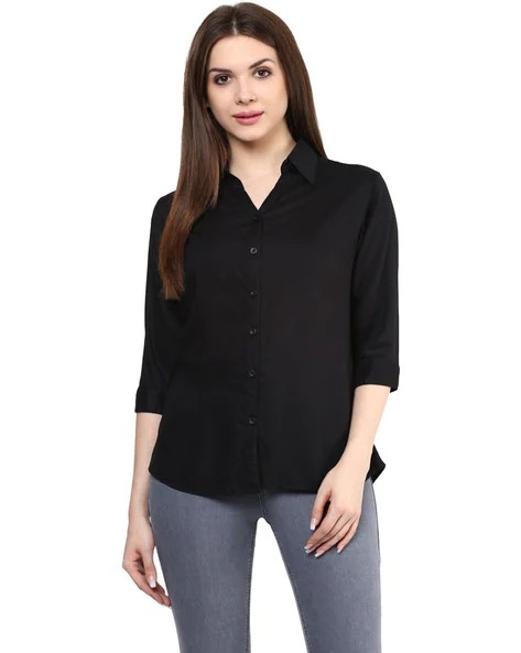 MAYRA  Slim Fit Shirt with Curved Hemline | WOMEN