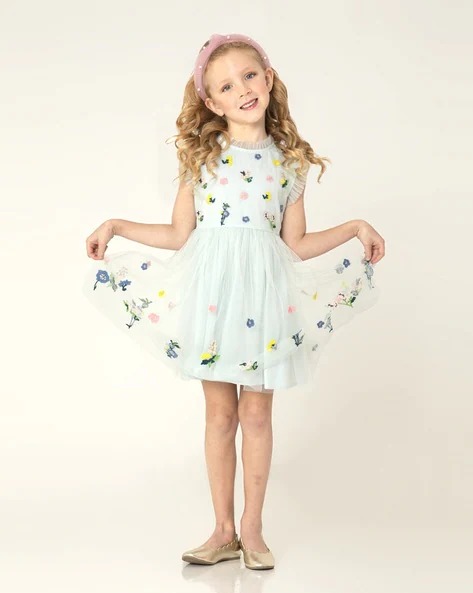 CHERRY CRUMBLE BY NITT HYMAN Fit & Flare Dress with Floral Embroidery | KIDS