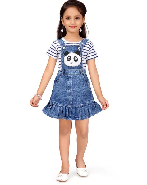 AARIKA GIRLS ETHNIC Dungaree Dress with Striped Top | KIDS