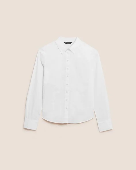 MARKS & SPENCER Slim Fit Shirt with Curved Hemline | WOMEN