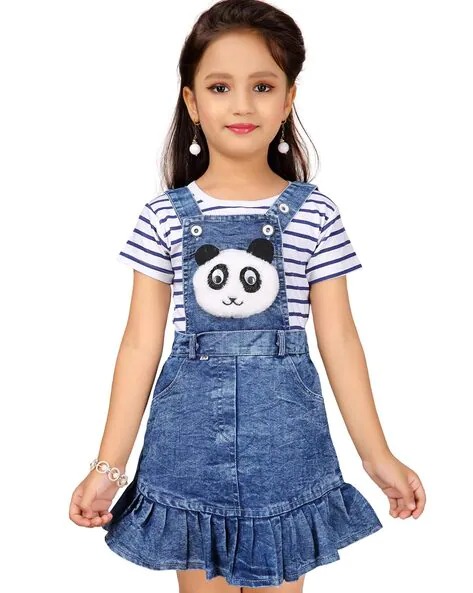 AARIKA GIRLS ETHNIC Dungaree Dress with Striped Top | KIDS