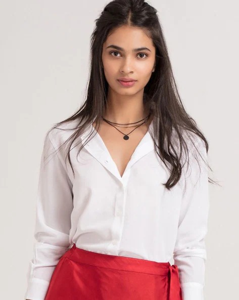 SHAYE Button-Down Shirt with Cuffed Sleeves | LATEST TRENDS