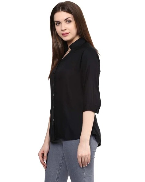 MAYRA  Slim Fit Shirt with Curved Hemline | WOMEN