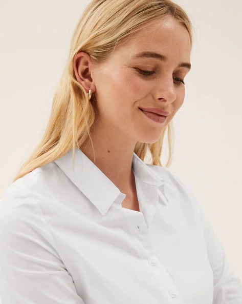 MARKS & SPENCER Slim Fit Shirt with Curved Hemline | WOMEN