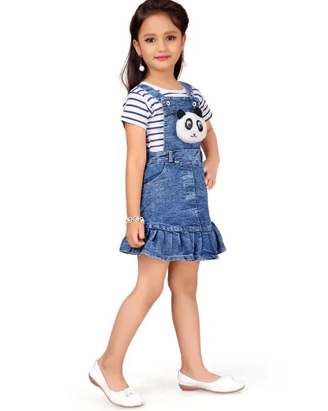 AARIKA GIRLS ETHNIC Dungaree Dress with Striped Top | KIDS