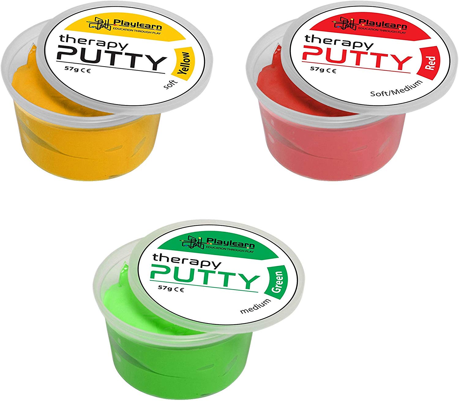 Therapy Putty (Set of 3) Soft (Yellow), Soft/Medium (Red) and Medium (Green) | Therapy Putty