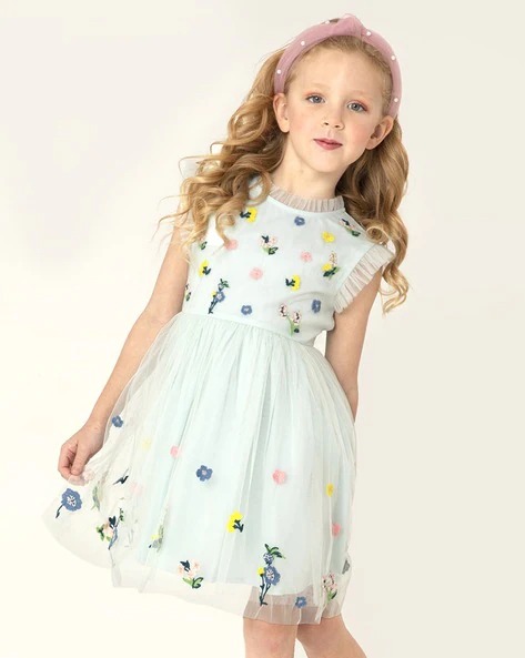 CHERRY CRUMBLE BY NITT HYMAN Fit & Flare Dress with Floral Embroidery | KIDS