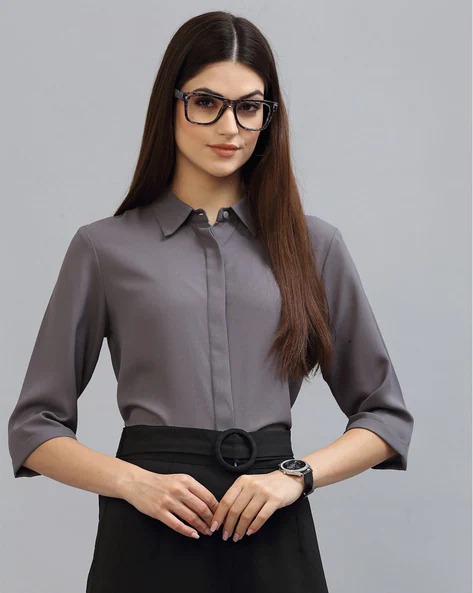 STYLE QUOTIENT Shirt with Spread Collar | WOMEN