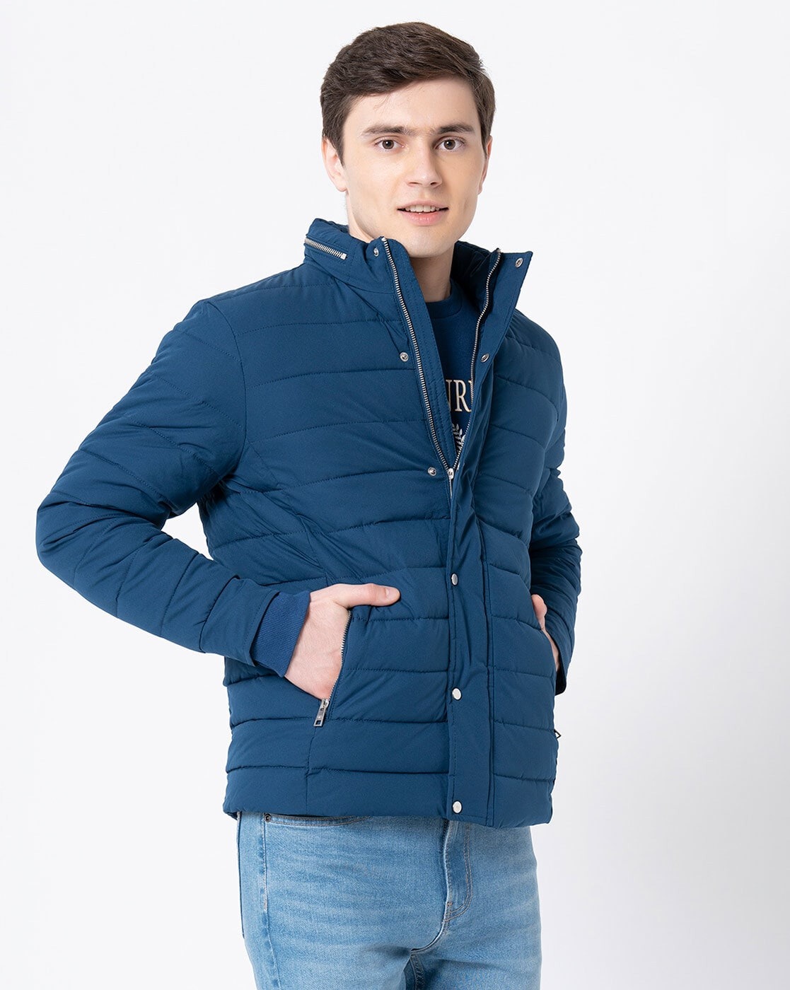 RED TAPE Quilted Puffer Jacket with Button Closure | MEN