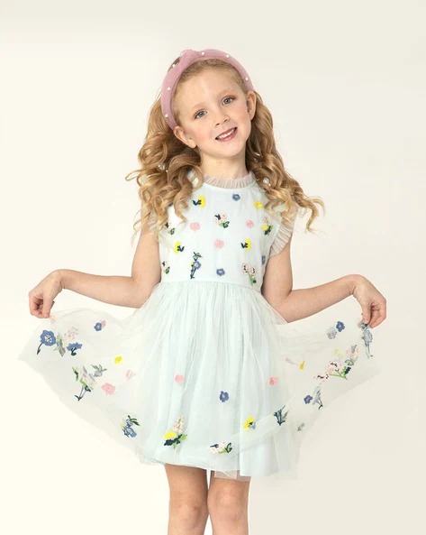 CHERRY CRUMBLE BY NITT HYMAN Fit & Flare Dress with Floral Embroidery | KIDS