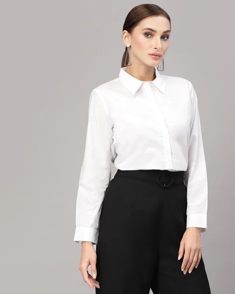 STYLE QUOTIENT Full-Sleeve Shirt with Spread Collar | WOMEN