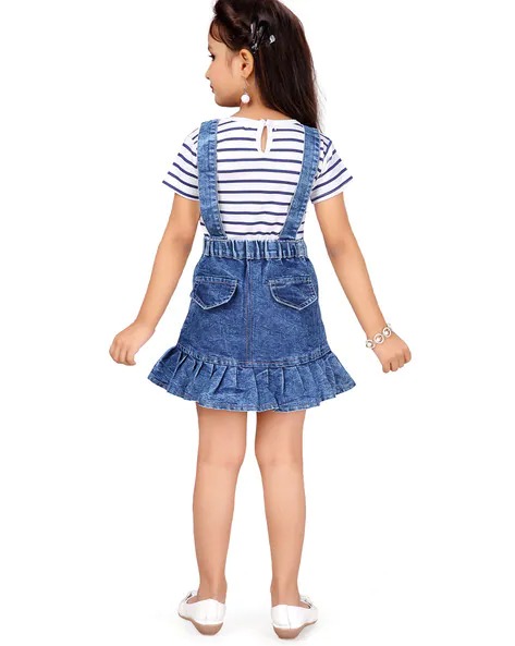 AARIKA GIRLS ETHNIC Dungaree Dress with Striped Top | KIDS